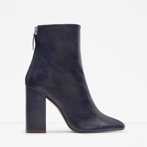Zara Navy Blue Leather Boots size 8.5